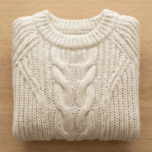 Close flat lay of a knit sweater showing the texture