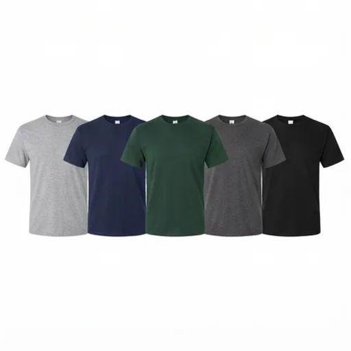 A row of ghost mannequin T-shirts in different colours