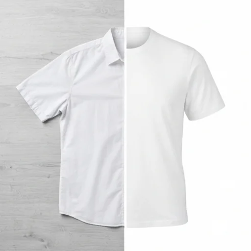 Before and after: a flat shirt and the same shirt as a filled ghost mannequin shot
