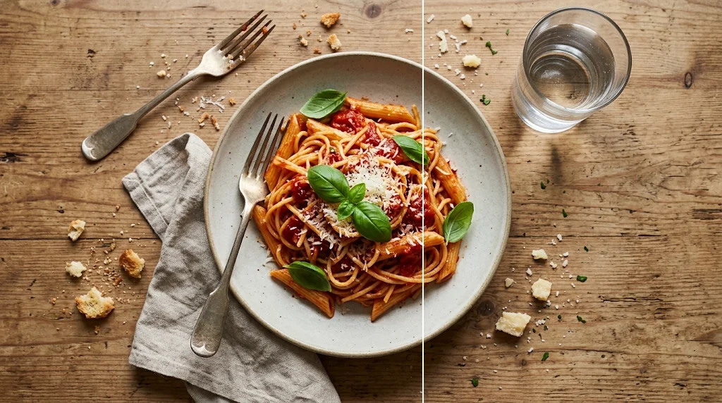 Before and after: a photo with an unwanted object and the same photo with it erased