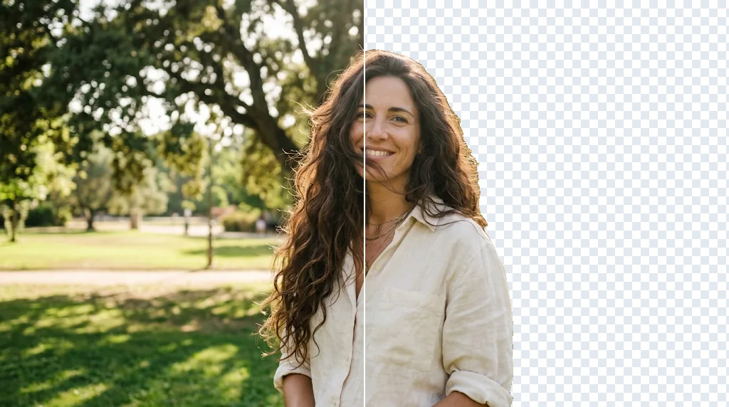 Before and after: a product photo and the same product on a transparent background