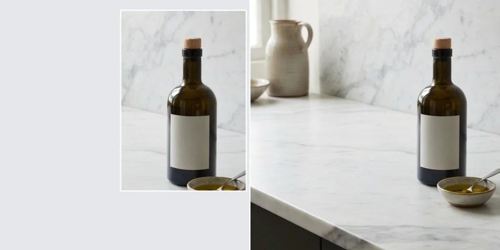 Before and after: a product photo expanded with clean space for a headline