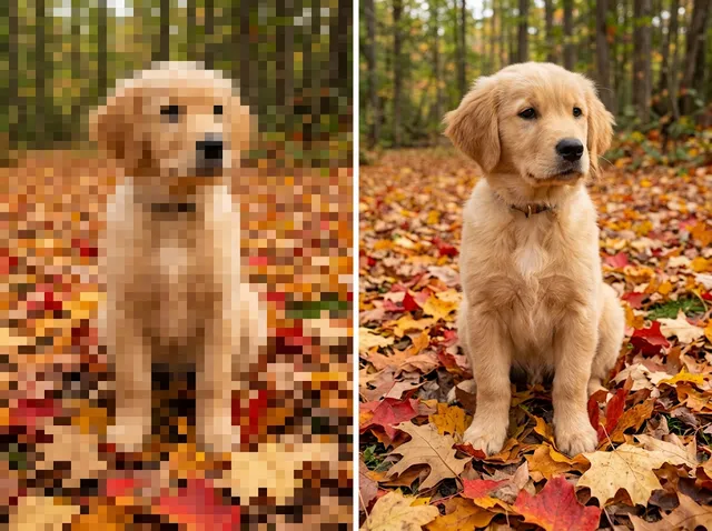 Unpixelate Image before and after example