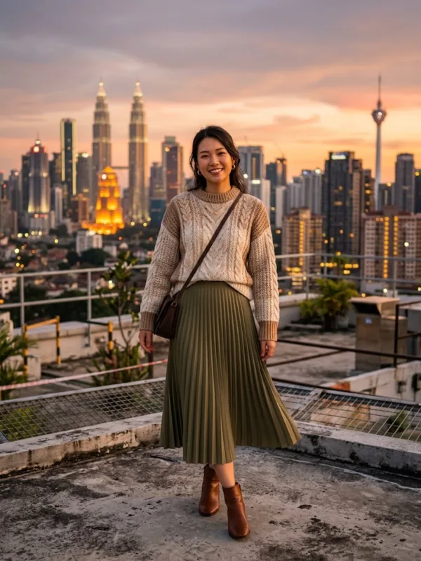 Editorial portrait on a rooftop at sunset